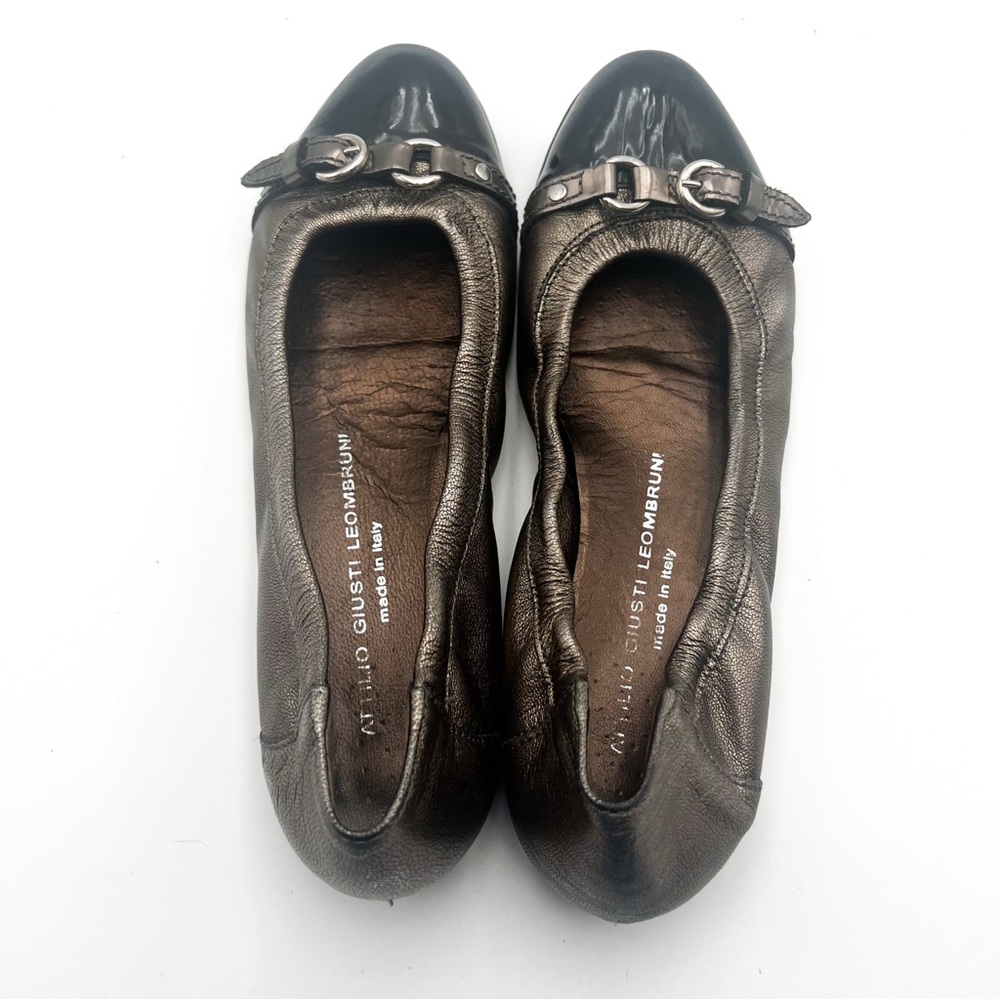 Attilio Giusti Leombruni Leather Ballet Metallic Flats Patent Black Toe Size 7.5 - Picture 4 of 10